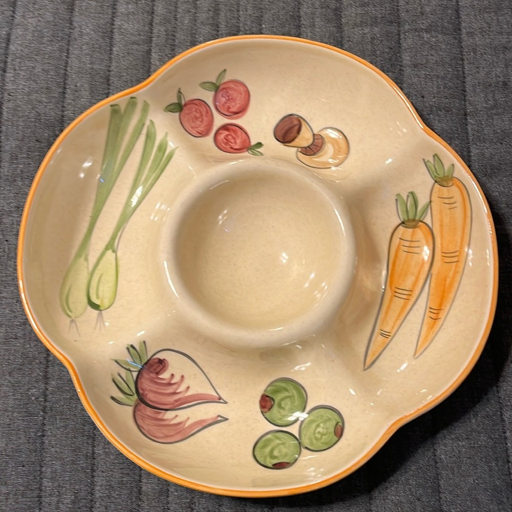 Vintage relish tray beautiful design. No chips cracks or discoloration.